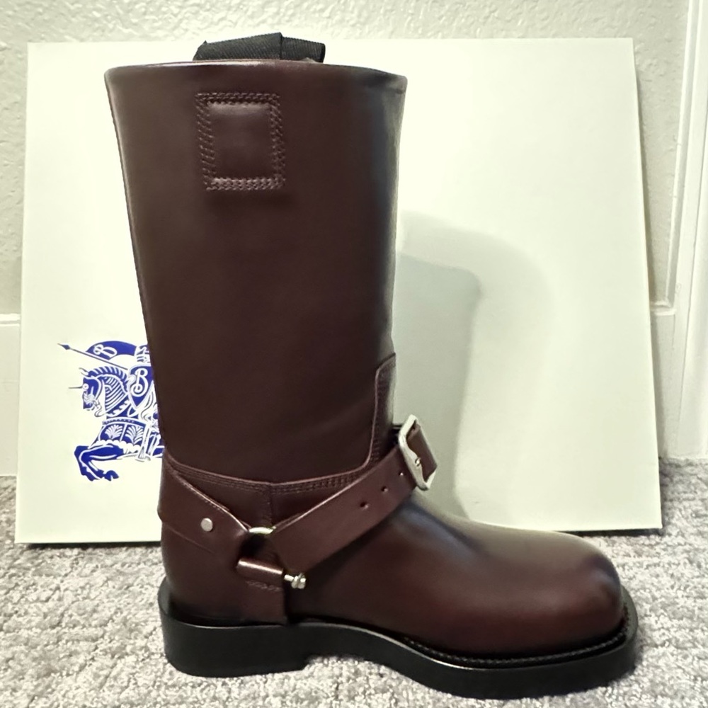 Burberry Brown Leather Combat Moto Boots - Picture 7 of 16